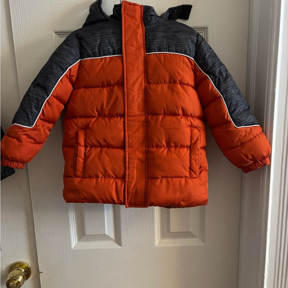 Kids Orange and Black Puffer Jacket